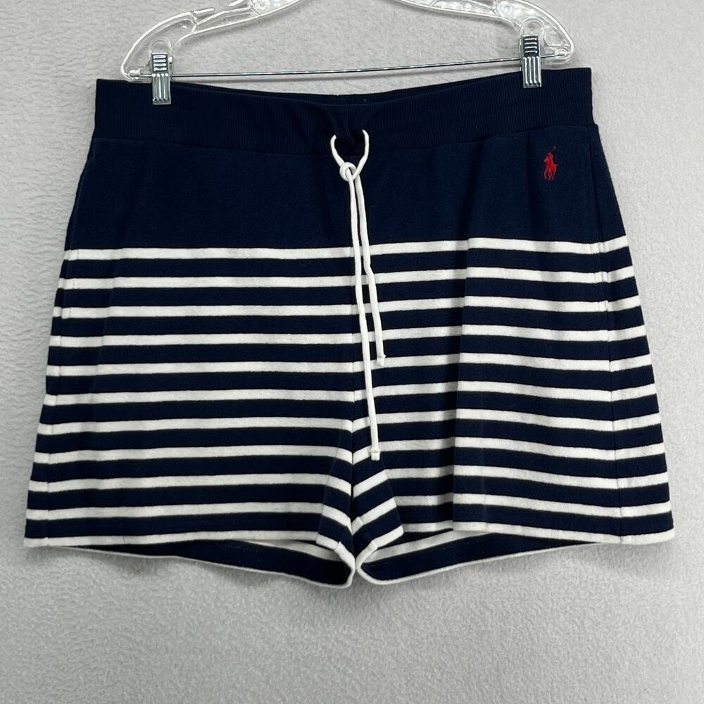 POLO RALPH LAUREN Shorts Womens XL Striped 3" French Terry Drawstring Blue